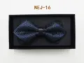 Mens blue black patterned bow tie gift box set for wedding formal wear suit accessories - Blue and Black Plaid (NEJ-16)
