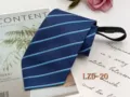 Men's business striped zipper necktie, easy pull formal wear tie for daily office work. - Dark Blue with White and Blue Striped (LZD-20)