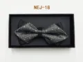 Mens black geometric bow tie in gift box, elegant wedding suit accessory detail view. - Black and Silver Diamond (NEJ-18)