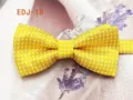 Yellow polka dot bow tie detail shot, showing cute double layer fabric and bright color texture. - EDJ-18 Yellow with White Dots