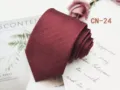 Burgundy striped men's necktie detail shot, showing fine textured fabric and neat folding. - CN-24