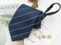 Men's navy blue striped zipper tie, easy-wear pre-tied design for business office wear. - Dark Blue with White Striped (LZD-22)