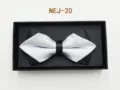 Men's black and white patterned bow tie detail view in elegant gift box, perfect for weddings. - Black and White Geometric (NEJ-20)