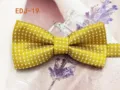Yellow polka dot bow tie detail showcasing vibrant fabric texture and double layer design. - EDJ-19 Yellow with White Dots