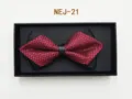 Men's elegant red and black pattern bow tie in black gift box detail shot showcase view. - Red and Black Geometric (NEJ-21)