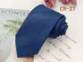 Classic blue striped men's necktie for business formal wear, elegant jacquard woven tie. - CN-27