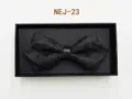 Men black bow tie with gift box, classic paisley pattern formal wedding suit accessory detail. - Business Black (NEJ-23)