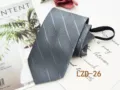 Detail shot of grey striped business necktie fabric texture and convenient pre-tied zipper structure. - Grey Striped (LZD-26)