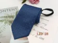 Detailed view of a stylish dark blue striped zipper tie, perfect for formal business wear. - Dark Blue Grid Striped (LZD-28)