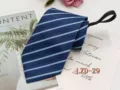 Men's business zipper tie navy blue with light blue stripes pre-tied necktie for formal wear - Dark Blue with Light Blue Striped (LZD-29)