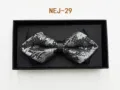 Men black silver patterned bow tie in black gift box detail close up wedding formal suit - Black and Silver Pattern (NEJ-29)