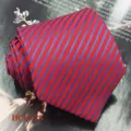 Red and blue striped silk necktie, exquisite texture detail shot for formal wear. - Red with Blue Stripe (HCD-28)