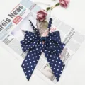 Navy blue polka dot bow tie, double layer JK uniform neckwear for women and girls. - Navy Blue