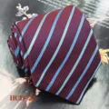 Men's burgundy woven necktie with light blue diagonal stripes, classic formal business wear. - Red with Light Blue Stripe (HCD-29)