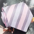Men's jacquard woven striped necktie in purple and pink, stylish accessory for formal events. - Purple Pink White Twill (HCD-30)