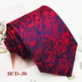 Red mens jacquard tie for wedding groom polyester silk necktie classic floral fashion - Red with Blue Rose (HCD-38)
