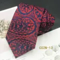 Detail shot of men red and navy blue jacquard tie with classic paisley pattern design. - C02N-13