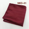 Men's wine red striped pocket square, polyester yarn-dyed jacquard suit handkerchief. - NKD-01