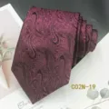 Burgundy paisley tie detail shot, high-density jacquard fabric, elegant formalwear accessory. - C02N-19