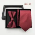 Conjunto caja regalo corbata pajarita pañuelo burdeos hombre boda formal traje de negocios - LHS-05