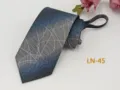 Men's blue grey jacquard zipper necktie business formal wear easy pull stylish tie 7cm width - LN-45