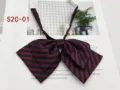 Double layer oversized JK bow tie striped collar flower for school uniform and daily wear. - Red and Black Striped