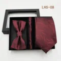 Hombres boda corbata pauta pañuelo caja de regalo conjunto traje formal 3 piezas - LHS-08