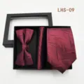 Hombres boda corbata pajarita pañuelo caja de regalo juego traje de negocios set - LHS-09