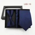 Conjunto de corbata pajarita pañuelo azul detalle, accesorio de boda con patrón elegante. - LHS-10