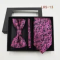 Conjunto regalo corbata pajarita pañuelo paisley morado hombre boda negocio traje - LHS-13