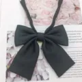 Black solid JK bow tie detail, Japanese school uniform accessory, classic flat corner design. - Black
