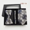 Set regalo corbata pajarita pañuelo paisley azul para hombre boda traje negocios - LHS-14