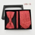 Conjunto de caja de regalo corbata pajarita pañuelo paisley rojo hombre negocios - LHS-15