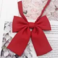 Red JK uniform bow tie, classic flat angle design, perfect for daily sweet school style outfits. - Red