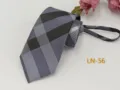 Men's business zipper tie, grey classic plaid jacquard design, convenient easy pull formal necktie. - LN-56