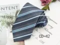 Classic men's business striped tie in grey-blue with white and light blue stripes. - CD-42