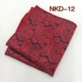 Gros plan détaillé de la pochette de costume cachemire rouge et bleu, tissu jacquard. - NKD-12