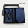 Hombre azul corbata floral pajarita pañuelo caja regalo conjunto traje negocios - LHS-18