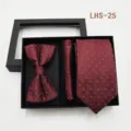 Conjunto corbata pajarita pañuelo burdeos hombre caja regalo boda negocios formal - LHS-25