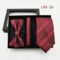 Set corbata pajarita pañuelo burdeos cuadros hombre boda traje formal de negocios - LHS-26