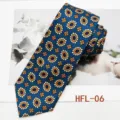Retro blue floral men tie detail view, elegant business casual accessory showcase photo. - HFL-06