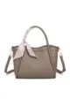 Bolso cubo de cuero gris con bufanda pata de gallo, bolso bandolera versátil mujer. - Caqui