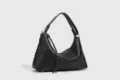 Bolso de hombro negro de cuero, elegante bolso hobo de gran capacidad para uso diario. - Hebilla plateada / Negro