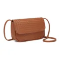 Bolso bandolera marrón de cuero trenzado elegante, pequeño bolso cruzado para uso diario. - Marrón