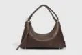 Bolso de hombro hobo de cuero marrón oscuro, gran capacidad, bolso elegante para el trabajo. - Hebilla plateada / Marrón