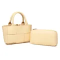 Conjunto de bolso tote tejido en amarillo claro con estuche con cremallera a juego. - Amarillo