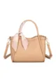 Elegante bolso de cubo beige con cinta de pañuelo, bolso bandolera de moda para mujer. - Galleta