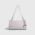 Bolso de hombro minimalista para mujer, elegante bolso de axila de cuero PU con cadena. - Rosa