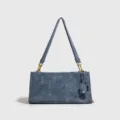 Mujer moda bolso de hombro axila color sólido cadena cuero PU bolso de mano diario elegante - Azul