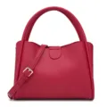 Bolso de mano rojo de piel, elegante bolso bandolera con asa y hebilla de metal para mujeres. - Rojo